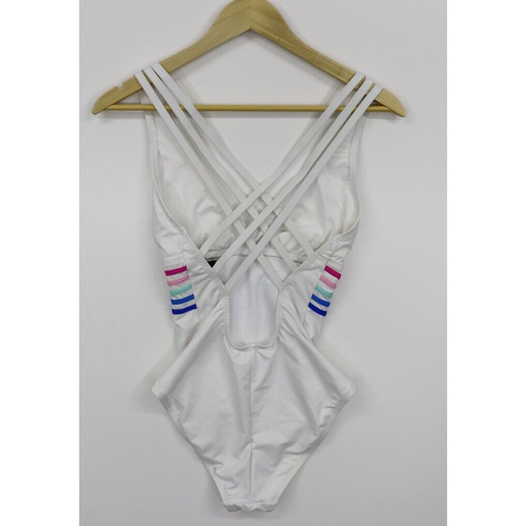 La Blanca Sz 4 Womens Spectrum Striped Rainbow Strappy One Piece Swimsuit White - Picture 9 of 13